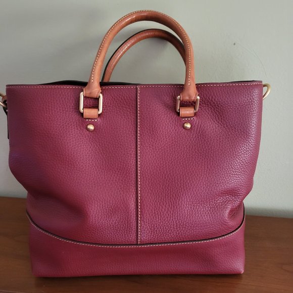 Donney & Bourke Chelsea Shopper Bag Cranberry And Tan Pebble Leather Like New - Picture 2 of 8